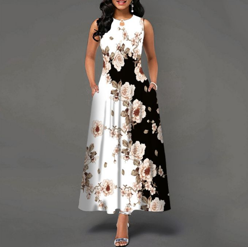 YV Vintage Floral Maxi Dress White