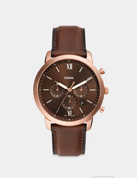Fossil Men's Neutra Rose Plated Stainless Steel Brown Leather Chronograph Watch